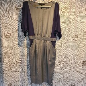 BCBGMaxAzria Gray and Navy Blue Midi Dress